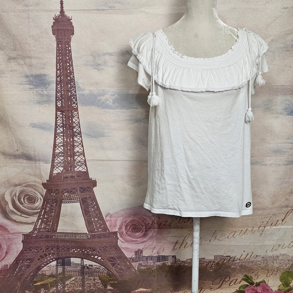 MK White Ruffled Women's Top